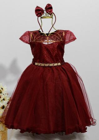 Vestido Infantil Vermelho Princesa Luxo E Tiara - pingo de gente