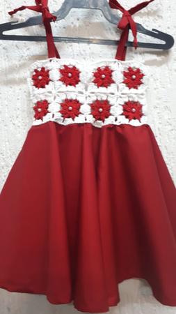 Vestido Crochê e Tecido (Li)  Roupa Infantil para Menina Crochê