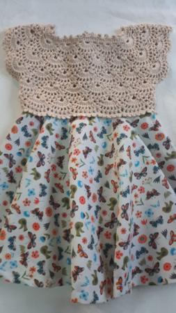 Vestido Crochê e Tecido (Li)  Roupa Infantil para Menina Crochê