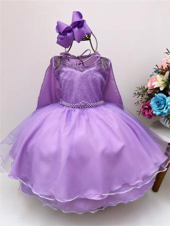 Vestido Infantil Social Daminha Princesa Sofia Aniversário Rapunzel Festa 1  A 3 Anos Luxo
