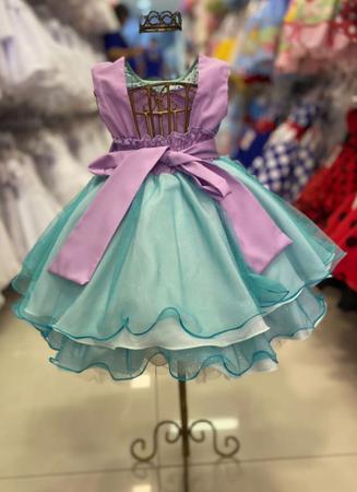 VESTIDO INFANTIL PRINCESA ARIEL PÉROLAS RENDA BRILHO – La Pietra