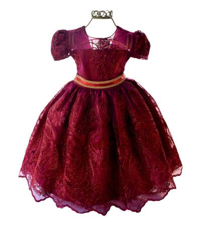 Vestido Infantil Vermelho Realeza Renda Luxo Festa Princesa - Rosa