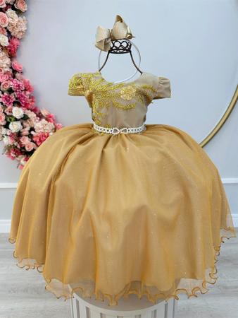 Vestido infantil best sale dourado para festa