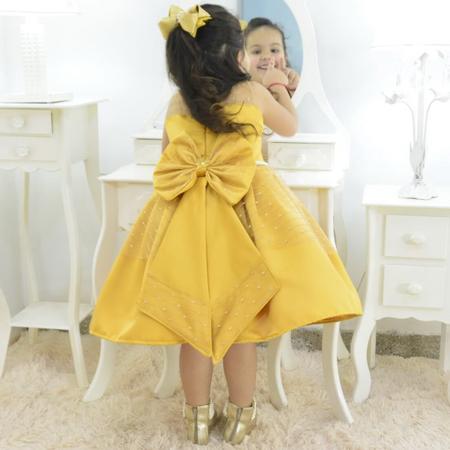 Vestido Infantil Dourado Tule Ilusion Casamento Formatura