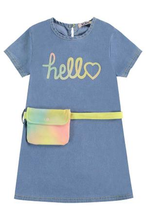 Imagem de Vestido Infantil em Jeans Hello Strass e Pochete Moletinho Tie Dye - Kukie