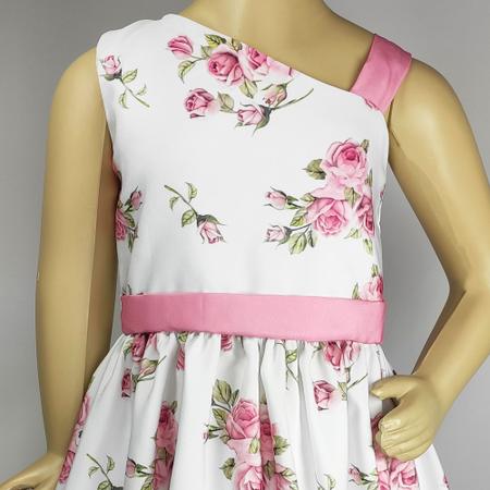 Imagem de Vestido Infantil Estampado Jardim Encantado Rosa Modelo Um Ombro Só