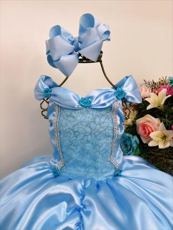 Vestido Infantil de Festa Azul Bebê Luxo Realeza Princesa Menina Cinderela  Frozen Elsa