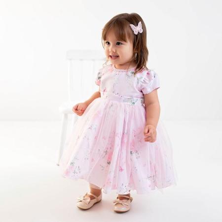 Vestido Infantil Festa Estampado Flores Tule Libelinha Vestido