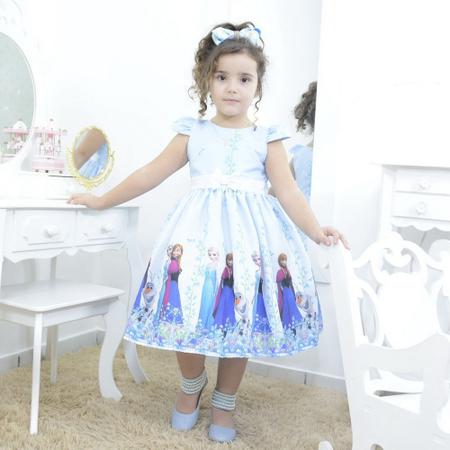 Imagem de Vestido infantil festa Frozen Elsa e a Anna cor azul com branco