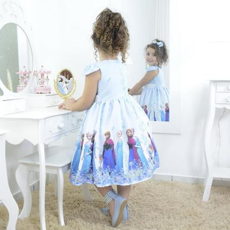 Imagem de Vestido infantil festa Frozen Elsa e a Anna cor azul com branco