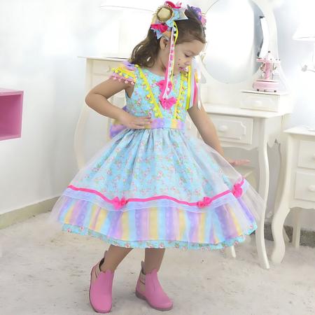 Imagem de Vestido infantil Festa Junina Pop IT + 2 Laços de Cabelo - Luxuoso