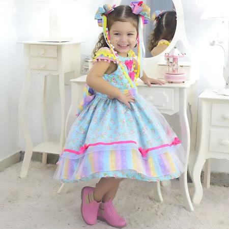 Imagem de Vestido infantil Festa Junina Pop IT + 2 Laços de Cabelo - Luxuoso