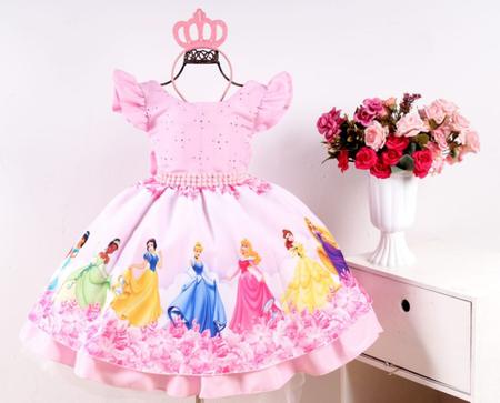 Imagem de Vestido Infantil Festa Luxo Princesas + Tiara de Cora