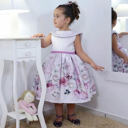 Imagem de Vestido infantil floral com bordado em perolas e gola escafandro