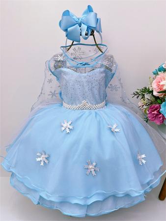 Vestido Infantil Frozen Elsa Com Capa Azul Fantasia Menina - Tio Dedé -  Fantasias para Crianças - Magazine Luiza