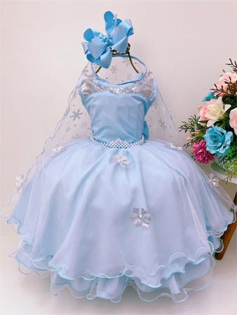 Vestido Infantil Frozen Elsa Com Capa Azul Fantasia Menina - Tio Dedé -  Fantasias para Crianças - Magazine Luiza