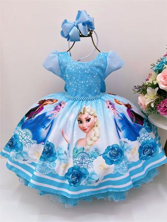 Vestido infantil Frozen 2 com Elsa e Anna - luxuoso