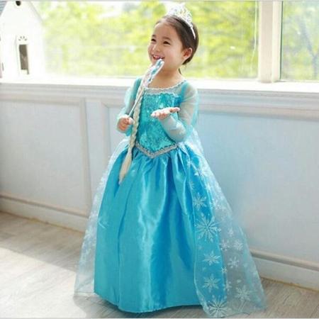 Vestido Infantil Frozen Elza Festa Luxo com luva e tran a Disney