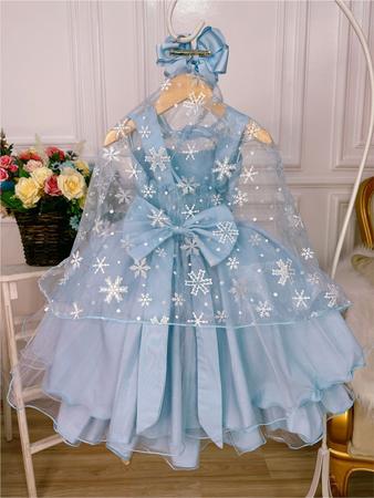 Vestido Infantil Princesa Frozen Branco Luxo.