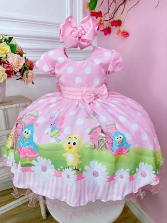 Imagem de Vestido Infantil Galinha Pintadinha Rosa Bolinhas Brancas luxo festa RO551GR