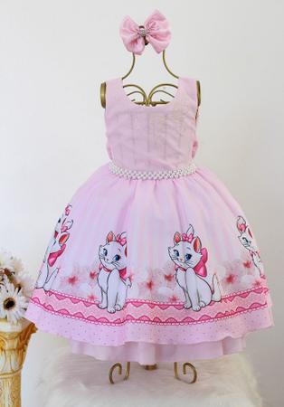 Vestido Gatinha Gata Marie Rosa Infantil Festa Lindo