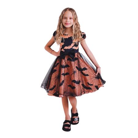 Imagem de Vestido Infantil Halloween Morceguinhos com Tule e Brilho