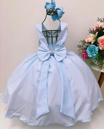 Imagem de Vestido Infantil Juvenil Azul Com Renda Cinderela Frozen