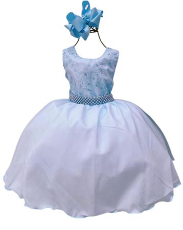Imagem de Vestido Infantil Juvenil Azul Com Renda Cinderela Frozen