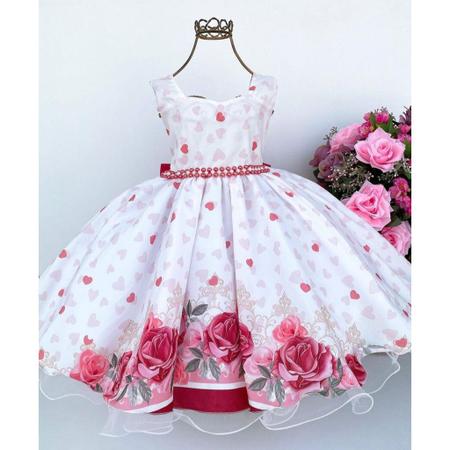 Imagem de Vestido Infantil Juvenil Florido Coração Rosa Floral 1 a 16
