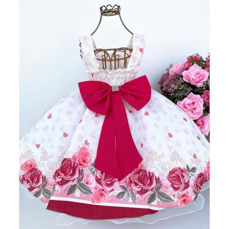 Imagem de Vestido Infantil Juvenil Florido Coração Rosa Floral 1 a 16