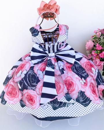 Imagem de Vestido Infantil Juvenil Preto Florido Com Rosas Perfeito Para Princesa Formatura Festa Casamento