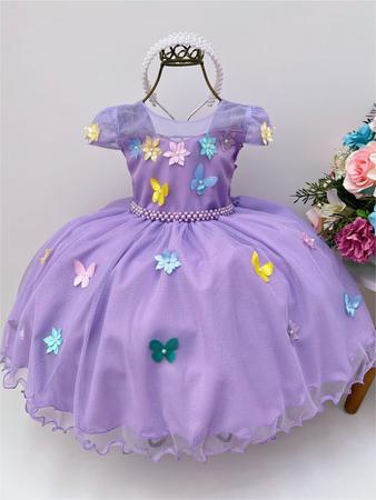 Vestido Infantil Princesa Sofia Lilás Aplique Pérolas Luxo