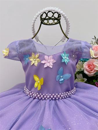 Vestido Infantil Princesa Sofia Lilás Aplique Pérolas Luxo