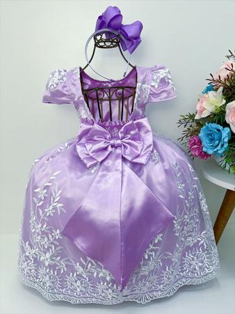 Vestido de luxo Lilás Renda Realeza princesa Sofia tamanho 2