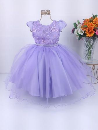 Vestido Infantil Lilás Social Princesa Sofia Rapunzel 1 A 3