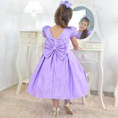 Vestido Princesa Sofia roxo claro liso modelo Bruna infantil