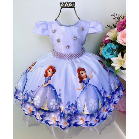 Vestido Infantil Festa Temático Princesinha Sofia Luxo - R$ 78,99