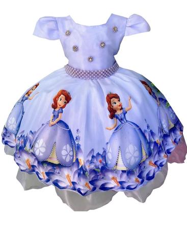 Vestido Infantil Lilás Lavanda Princesa Sofia Jasmine Ariel Tiara Luvas  Fantasia Carnaval Aniversário Temático Princesas Presente Menina Festa Luxo  Rodado
