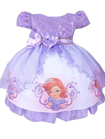 Vestido Infantil Lilás Tema Princesa Sofia Sophia Luxo Festa