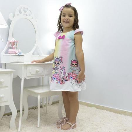 Imagem de Vestido infantil Lol surprise e unicórnio arco-íris