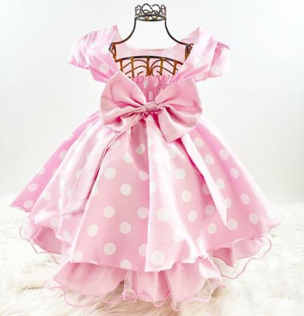 Imagem de Vestido infantil luxo de festa princesa minnie rosa com bolinhas brancas (tam 1 ao 4) cod.000454