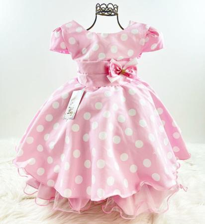 Imagem de Vestido infantil luxo de festa princesa minnie rosa com bolinhas brancas (tam 1 ao 4) cod.000454