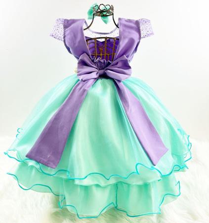 Imagem de Vestido infantil luxo de festa princesa sereia ariel lilás e verde (tam 1 ao 4) cod.000459