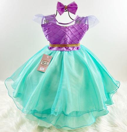 Vestido Fantasia Infantil Princesa Sereia Ariel + Acessórios