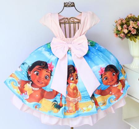 Vestido Infantil da Moana Baby no Jardim Rosa e Azul Luxo