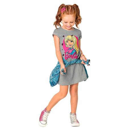 Vestido Infantil Estampado Manga Curta Barbie Tam 4 a 10