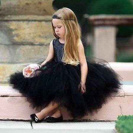 Vestido Menina Anjo Canelado na cor Preta - Pilili Moda Infantil