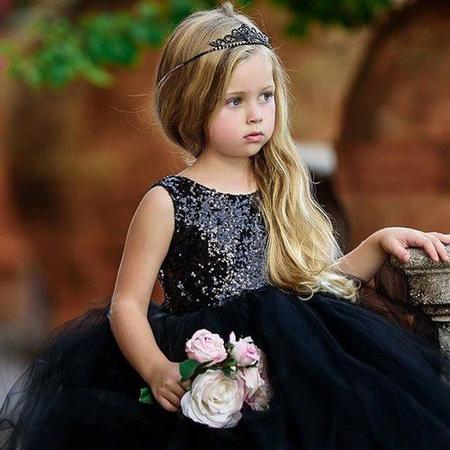 Vestido Menina Anjo Canelado na cor Preta - Pilili Moda Infantil