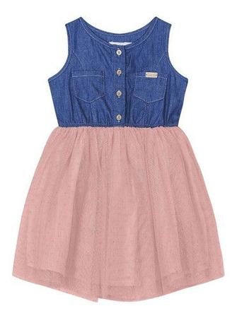 Vestido infantil jeans com tule 2025