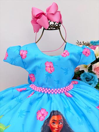 Vestido Moana Azul Luxo Temático Infantil Festa - IS STORE